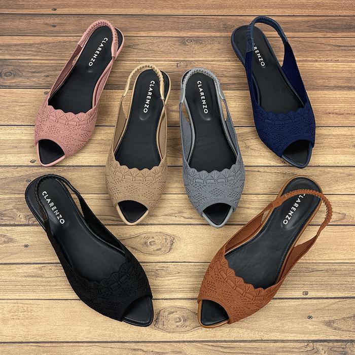 TERMURAH CLARENZO Sendal Wanita Lesya Slip On Mules Upper Rajut Flat Karet - JD01 READY STOCK