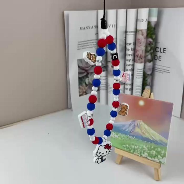 CASETiFY New KT Cat Convenience Store Hello Kitty Phone Chain Red Blue Beads Wrist Phone Case
