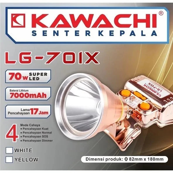 Senter Kepala Headlamp Jumbo Kawachi 70 Watt LG-701X Super Led Super Terang Waterproof