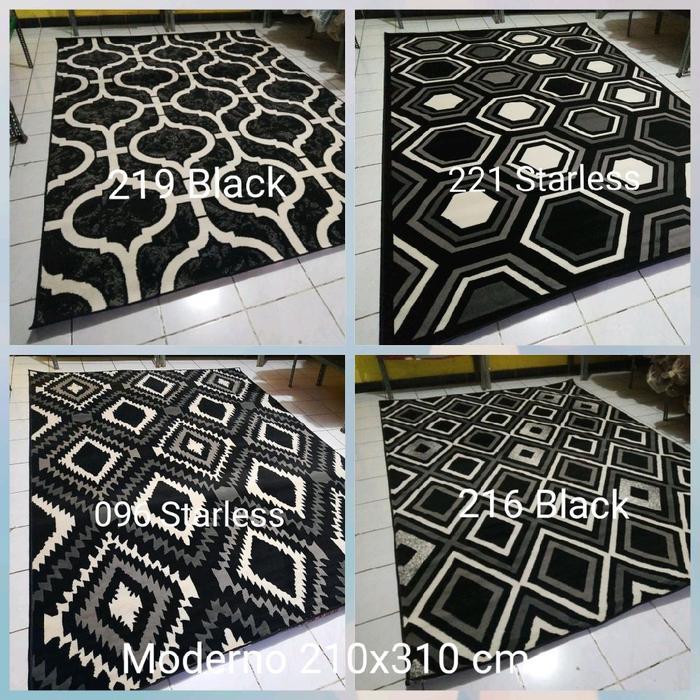 Karpet Permadani Hitam Putih Monocrome Black and White Abu-abu Grey Moderno Momento Besar Jumbo