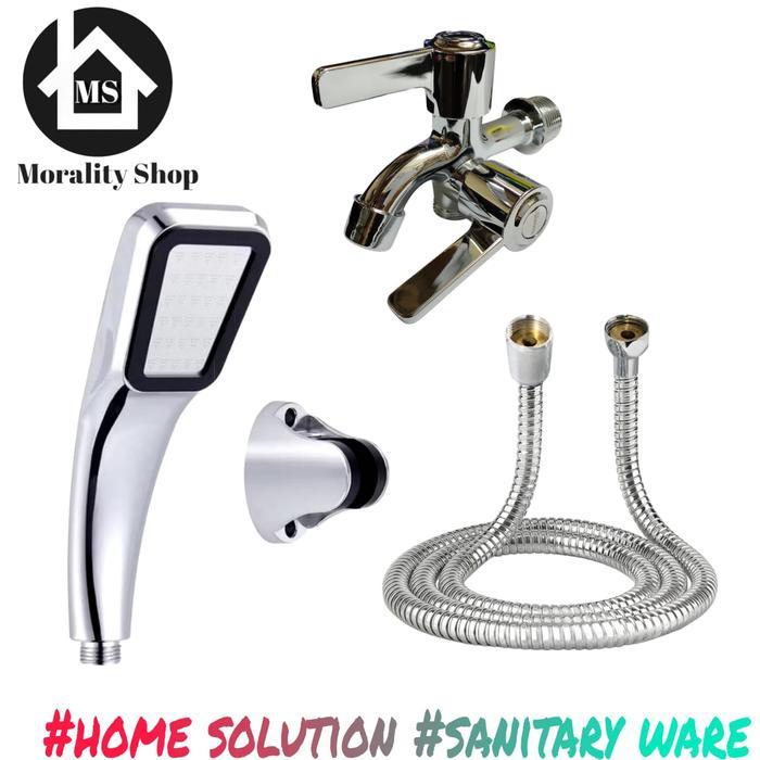 Juana - Paket Kran Cabang 3/4 Plus Hand Shower Mandi 9954 Krom Mode Air Super Halus Dan Kencang