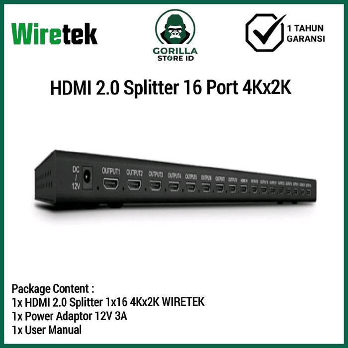 Wiretek HDMI SPLITTER 16 Port 4Kx2K