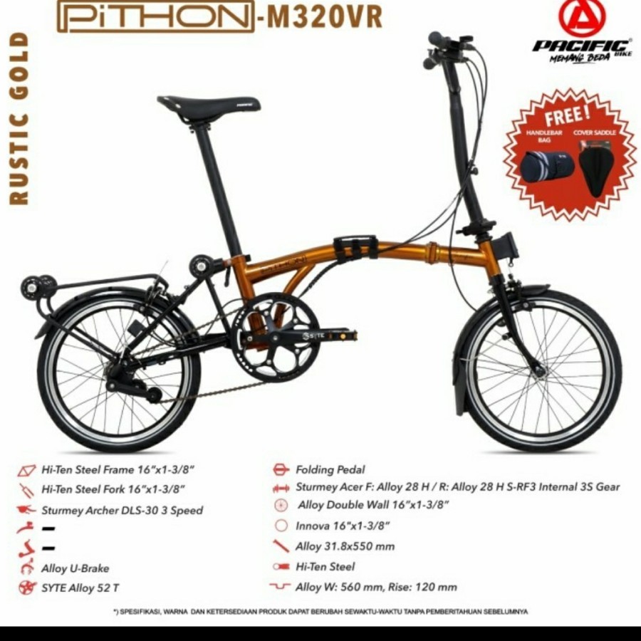 Sepeda Lipat Pacific PITHON M320 VR Trifold 16 Inchi