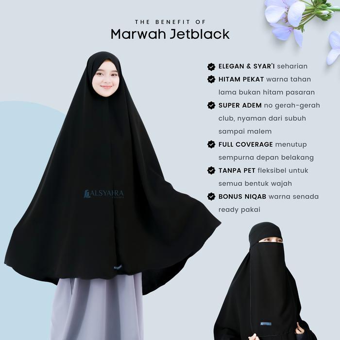 SIAPKIRIM Set Khimar Marwah Non Pet Niqab Bandana Alsyahra Exclusive XXL Jetblack Muslim Syari