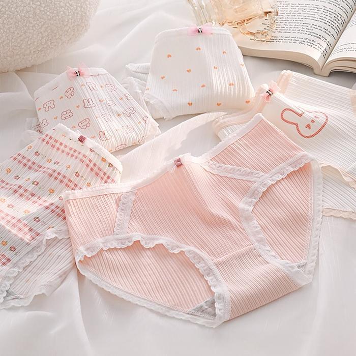 Missoofficial.id CD2149 CD Celana Dalam Katun Renda Pita Wanita Rabbit Head Pink Putih Menyerap