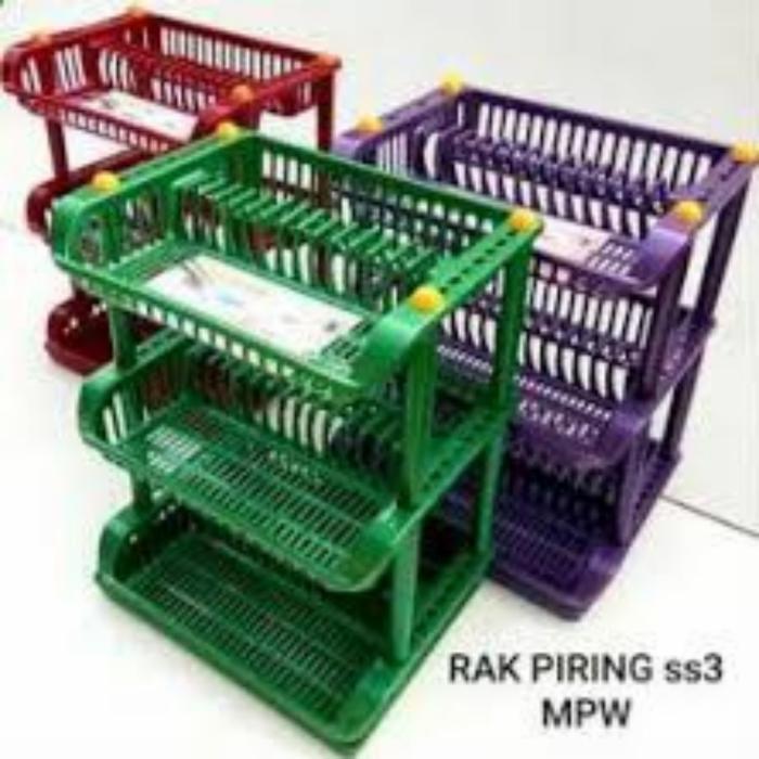 RAK PIRING PLASTIK 3 SUSUN + NAMPAN TIRISAN AIR/BAHAN PLASTIK TEBAL