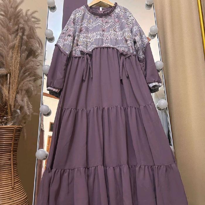 Delisha Gamis Muslim Hijab Anak Perempuan Bahan Ceruty Babydoll Mix Katun Bordir/ Gamis Anak Usia 3