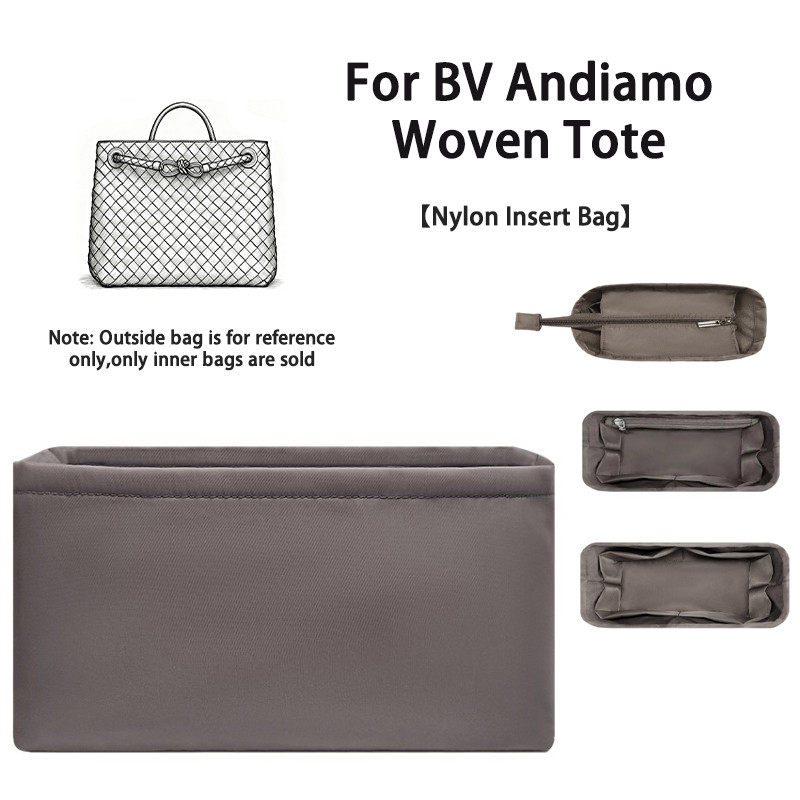 EverToner Nylon Inner Liner Zippered Storage Organizer Bag For BV Andiamo Woven Tote Organizer