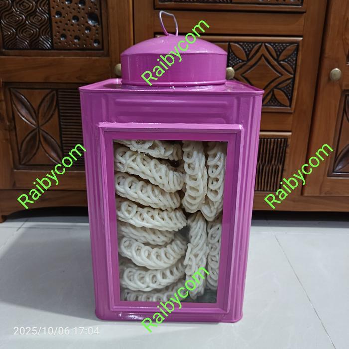 Kerupuk Putih Besar Matang isi 25pcs + Kaleng Kaca Krupuk Jadul Warung Blek Toples Kerupuk PINK