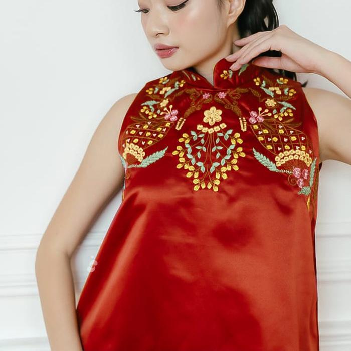 Shenelin Baju Imlek Shanghai Tops - Baju Atasan Wanita Imlek Cny Qipao Shanghai Motif Elegan