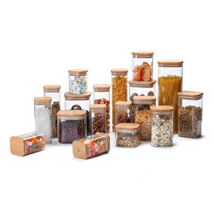 Toples Kaca Penyimpanan Kue sereal bumbu Tutup Kayu / Toples kaca lebaran Tempat Penyimpanan Makanan