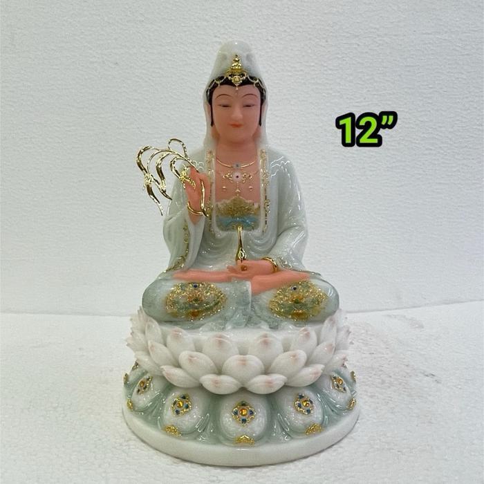 Patung Dewi kwan im hijau bahan marmer 12in