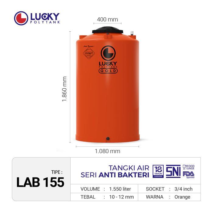 Toren Lucky Polytank Anti Bakteri 1500 liter | Tangki Air | Tandon Air LAB155 - Orange