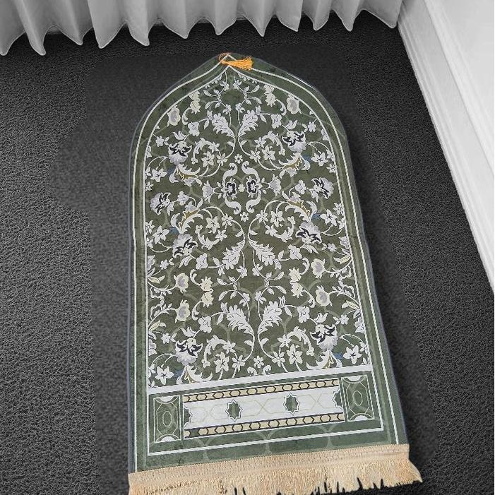 SAJADAH KUBAH MIDI UK 55X110CM Haji Hitam Lembut Muslim Tebal Umroh Turki Travel Rumbai Dewasa