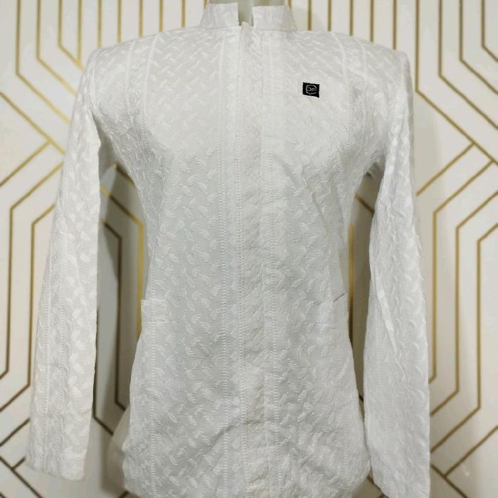Jas Koko Katun Paris Premium Bordir Timbul Putih Bersih