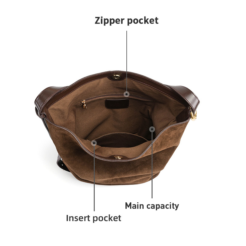 LA FESTIN Original Brand Suede Bag Designer Luxury Bag Bucket Bag Shoulder Crossbody Bag Handbag