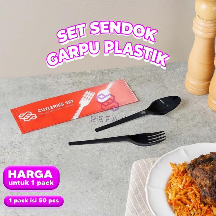 Sendok Garpu Plastik Set Hitam Murah / Set Sendok Garpu Plastik