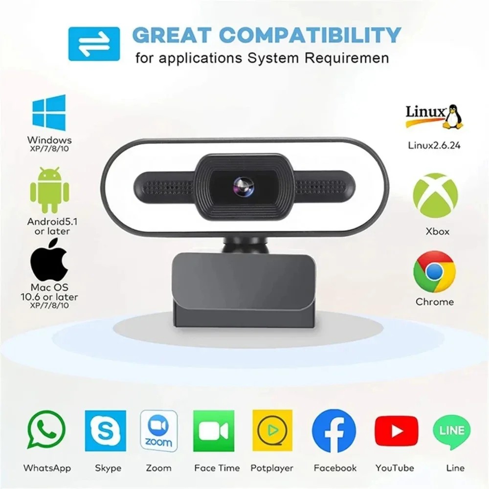 Portable Full HD 1080P 2K 4K Webcam PC Laptop Auto Focus Webcam Live Streaming Flexible with