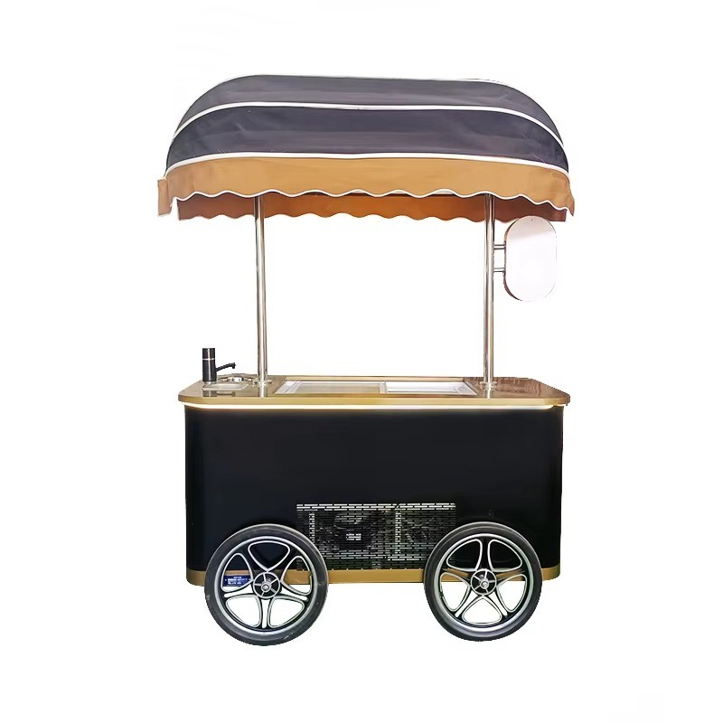 European Gelato Cart with Freezer Showcase Cold Drinks Beverage Ice Cream Push Cart Mobile Vendor