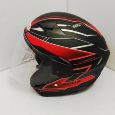 TERMURAH Paket Ganteng Helm Zeus ZS-611 Matt Black/TT18 Red + Spoiler - Halfface Helmet Ready stok