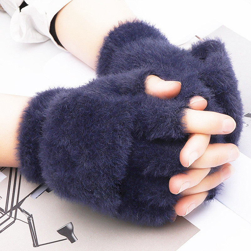 Women'S Winter Gloves Warm Student Flip Top Mittens Writing Office Soft Fluffy Outdoor Thick