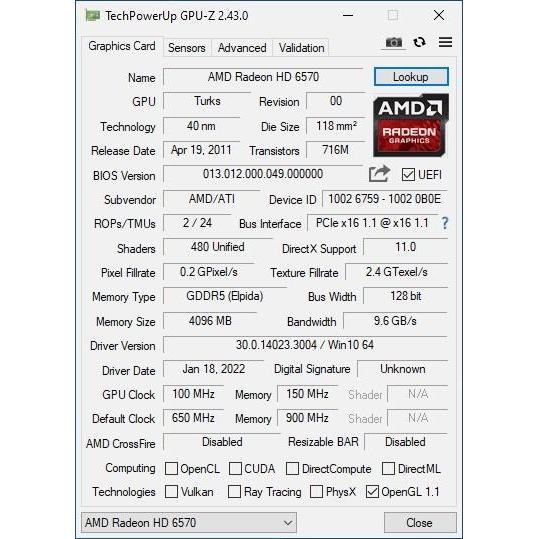 Vga Effoxpro Amd Radeon Hd 6570 4Gb Ddr5 128-Bit Hd6570 Garansi 2 Th