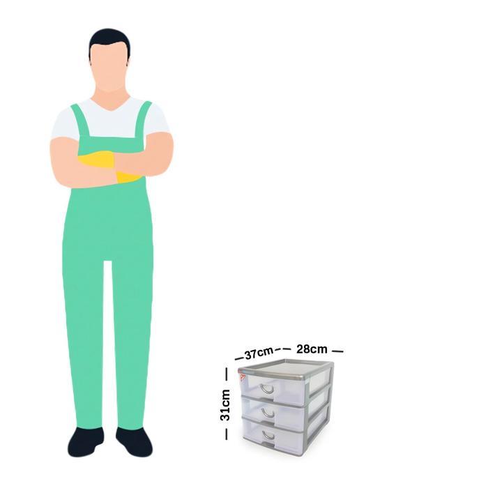 SHINPO Laci Susun Mini Plastik 3 Slot Rak Container Maxim Mini Drawer SPO-SIP-355-S3 Abu-Abu