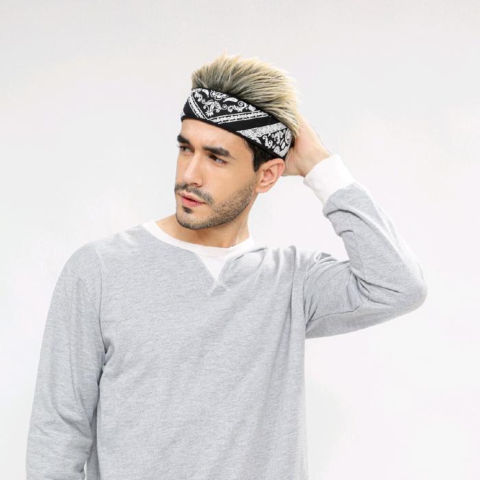 Topi Headband Rambut Palsu Pria Elegan Topi Rambut Palsu Keren Aksesoris Rambut Fashion Pria