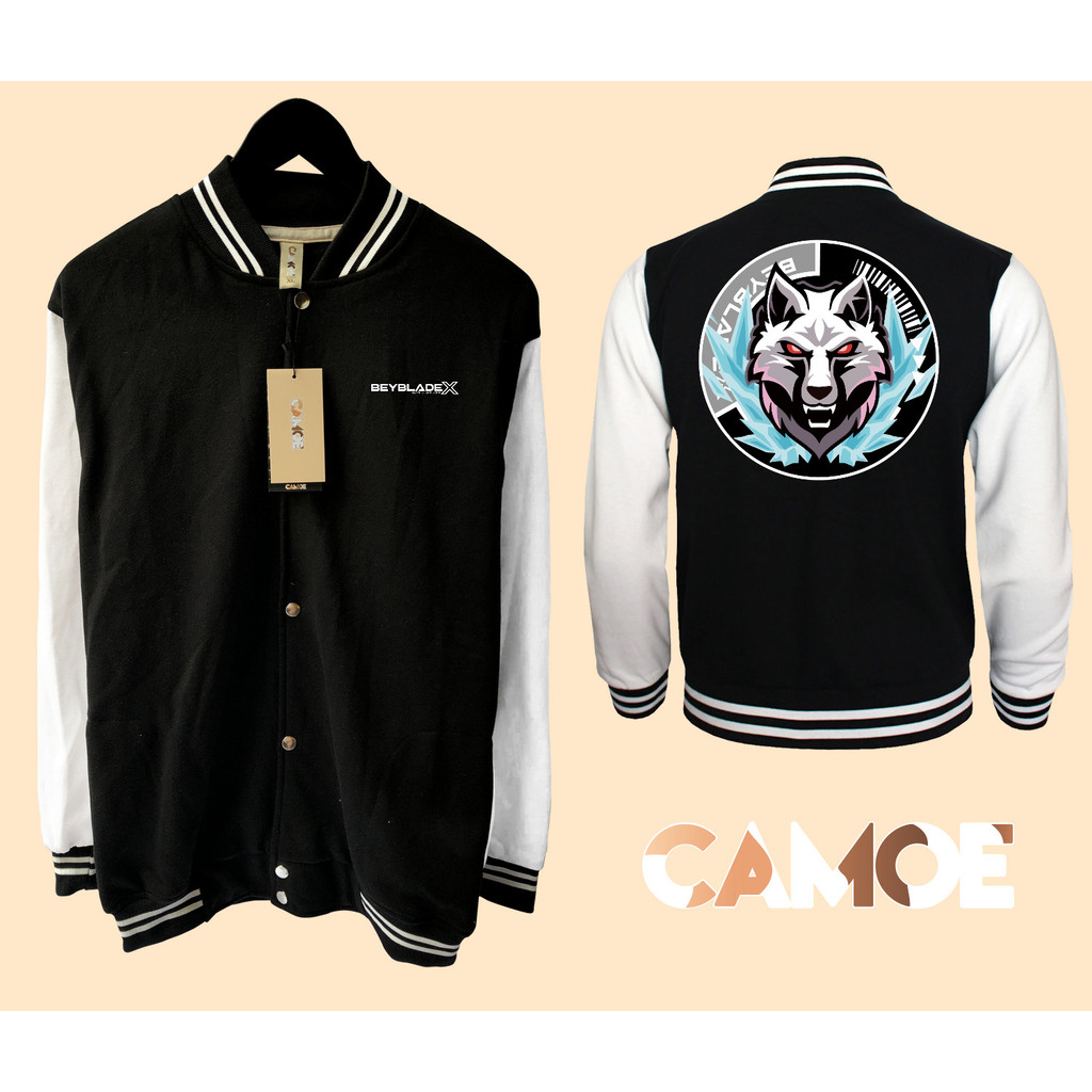Jaket Baseball Varsity Anime Beyblade X Gear Chip logo silver wolf