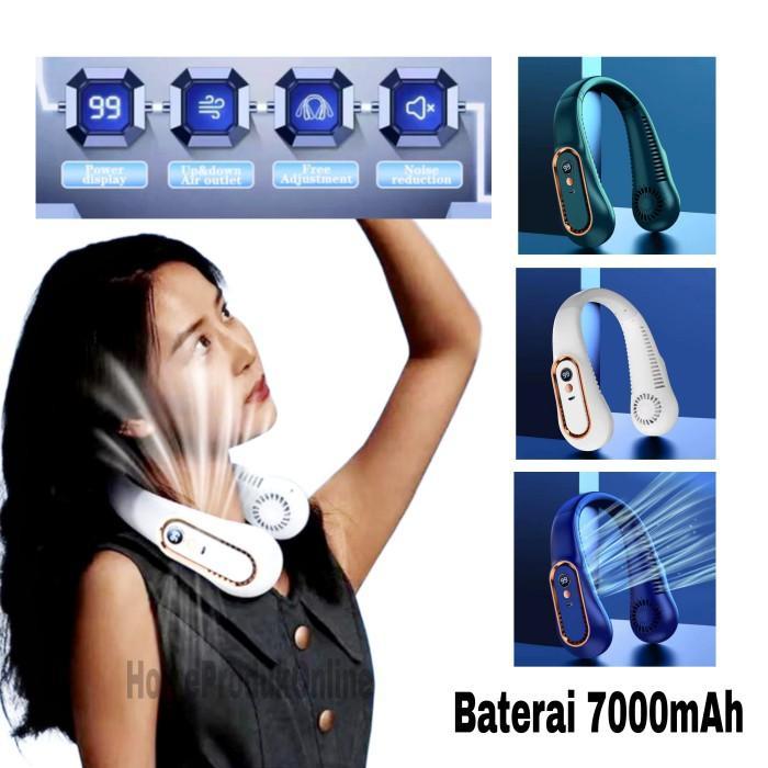 KIPAS ANGIN MINI LEHER KALUNG GANTUNG NECK FAN RECHARGEABLE PORTABLE HIJAU MERAH