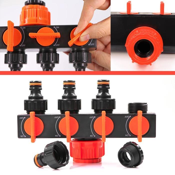 Splitter Irigasi Taman Cabang 4 Pemisah Selang Air Kran 3/4 Hidroponik Terlaris