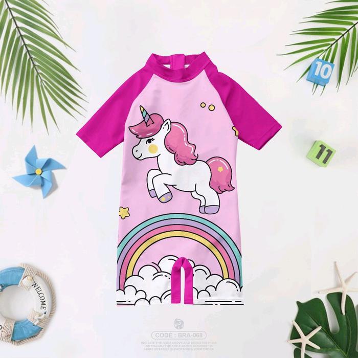 Best Seller Baju Renang Anak Perempuan Longsleeve Motif Kuda Poni Pink Fanta Lengan Panjang - Bayi