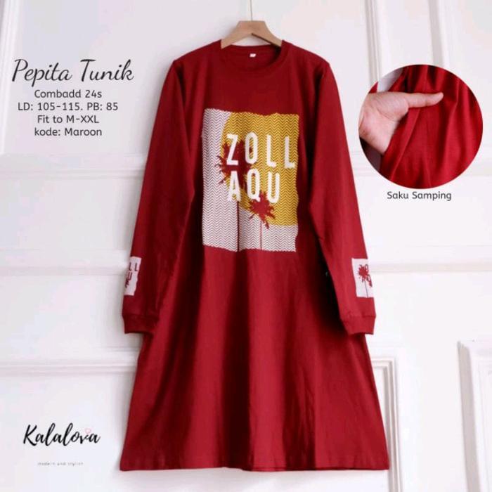 Tunik Wanita Bahan Kaos Import Motif Zolaqu. Pepita Tunik Ori by Kalalova Atasan Muslim Combed