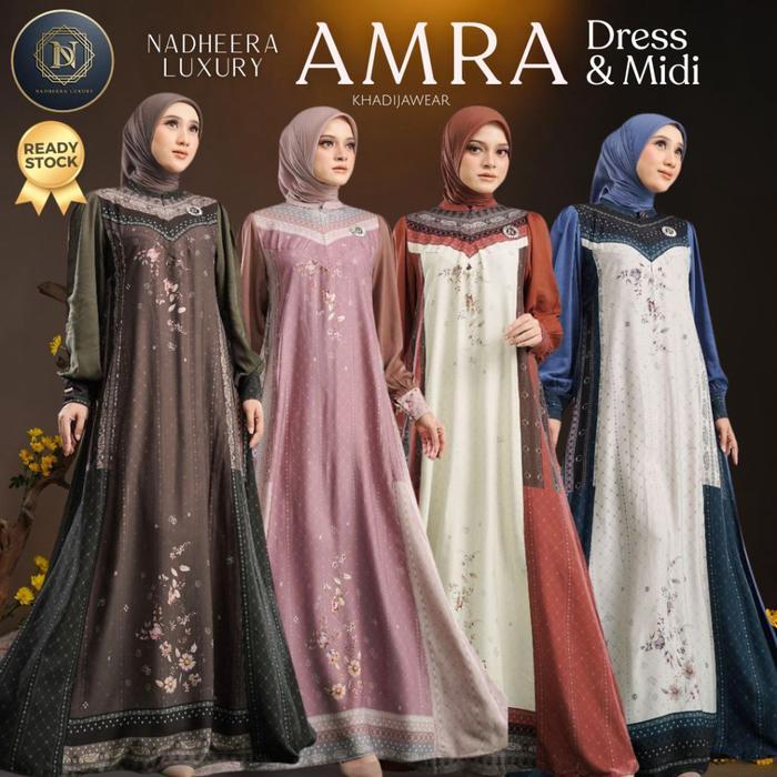 [Bisa Cod] Amra Dress Midi Nadheera Luxury Gamis Rayon Premium Terbaru Nadhera Arma