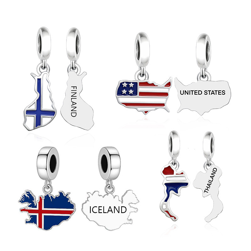 Fit Original Pan Charm Bracelet 925 Sterling Silver Iceland Finland United States Thailand Flag Map