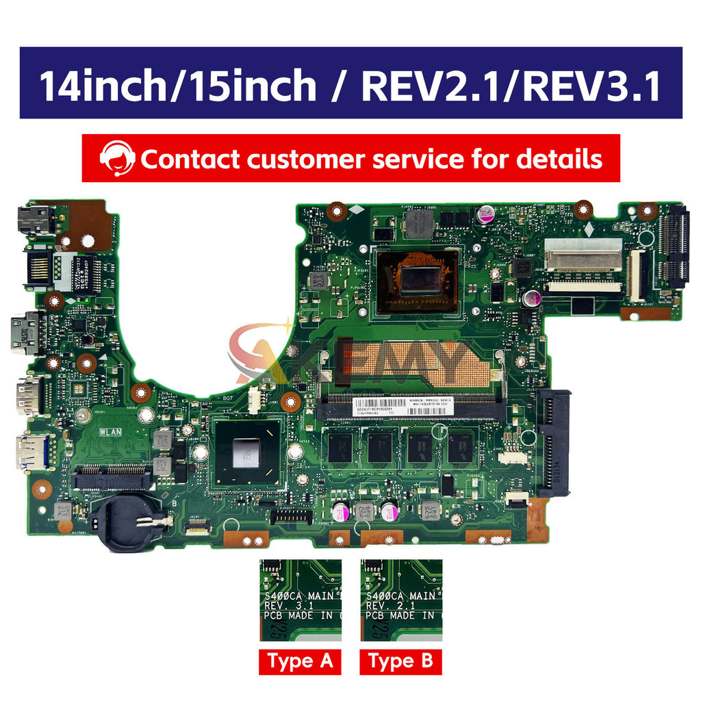 S400CA Notebook Mainboard For ASUS S500CA S400C S500C S400 S500 Laptop Motherboard With CPU I3 I5 I7