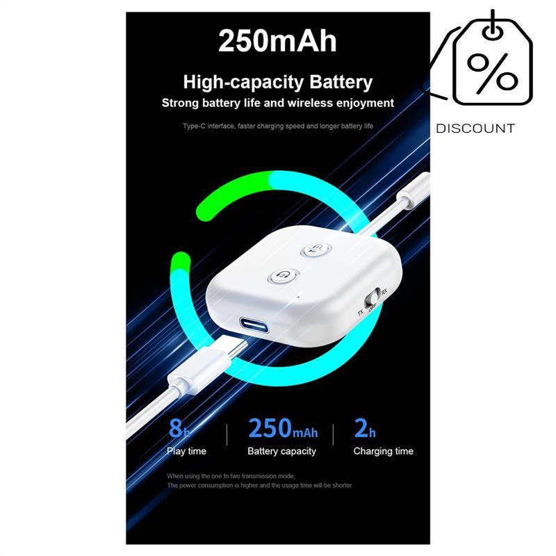 Portable Bluetooth 5.3 Audio Adapter HIFI Stereo With Mic 2 In 1 Receive Transmit 1 To 2 Headphones