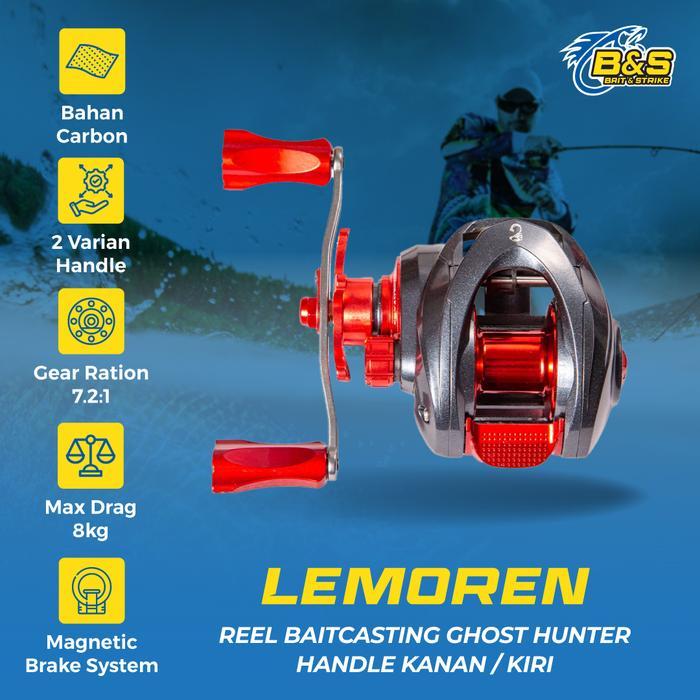 Reel BAITCASTING Lemoren GhostHunter Ratio 7.2:1 Max drag 8kg Reel BC handle kanan/kiri RP003