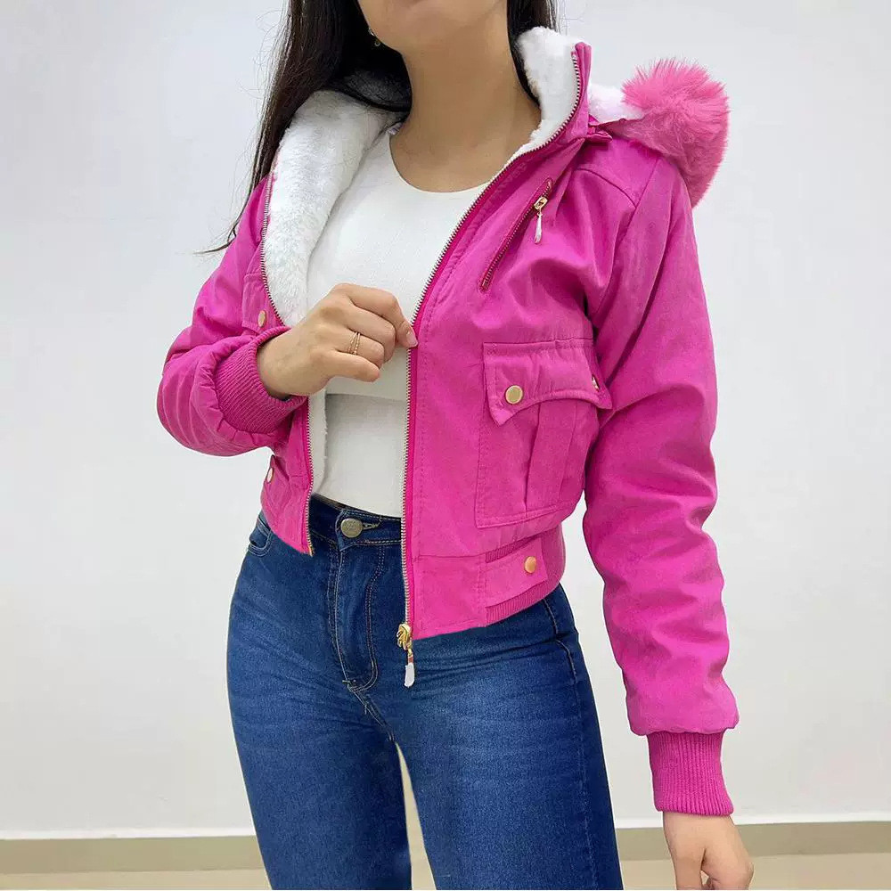 Women Jacket Streetwear Short Workwear Hooded Bag Casual Zip Up Pocket Design Lined Thickening Coats