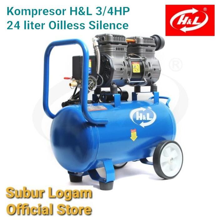 Kompresor H&L HL 3/4 HP 24 Liter Oilless (Tanpa Oli) Anti Berisik Silent Silence Oiles Oiless Oilles