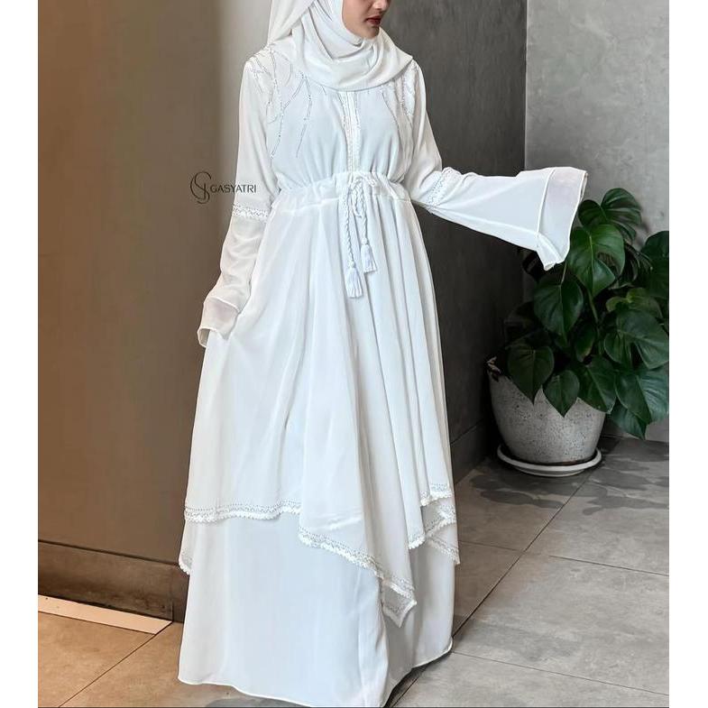 Zuyyin Abaya Broken White (Putih Tulang) Gasyatri Turkey Syar'I Busui Remaja Dewasa Princess Payet