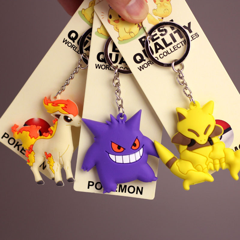 Pokemon Pvc Pikachu Charmander Jigglypuff Squirtle Keychain Cute Gengar Keyring Keychain Bag Car