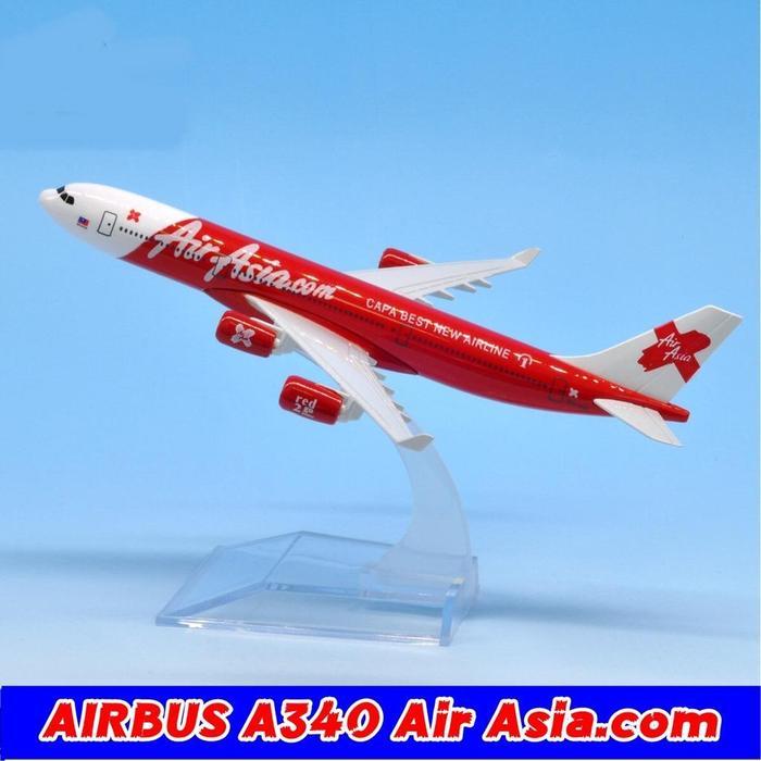 AirAsia.com Mainan Miniatur Diecast Pesawat Terbang Airbus A340 Full Metal 16cm Detail Baik Cocok