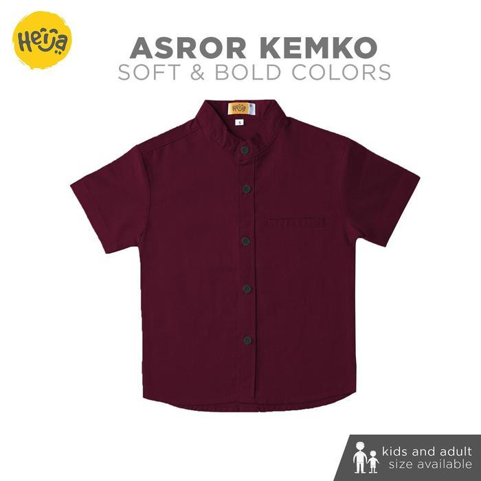 HEIJA ASROR BURGUNDY - KEMEJA KOKO ANAK LENGAN PENDEK WARNA MERAH BURGUNDY UNGU KATUN SIGRET -