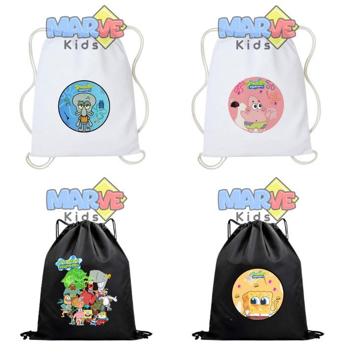 Tas Serut Sekolah Anak Kartun Spongebob Lucu Goodie Bag Souvenir Ulang Tahun Ultah Anak Sekolah