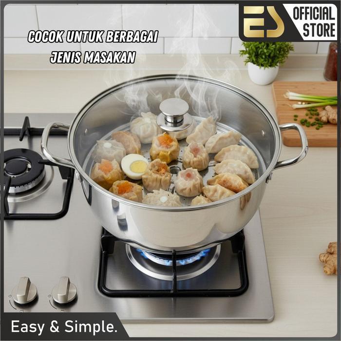 ES DANDANG BAKSO STOCKPOT LANGSENG KUKUS STAINLESS 304 TEBAL KAPASITAS BESAR BISA UNTUK MENGUKUS