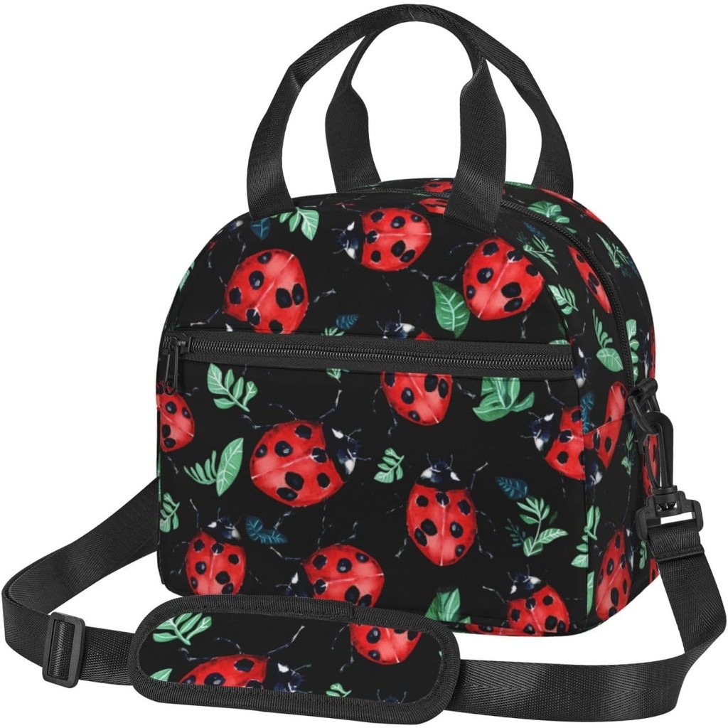 Ladybug Reusable Insulated Lunch Box Waterproof Lunch Bag with Detachable and Adjustable Shoulder