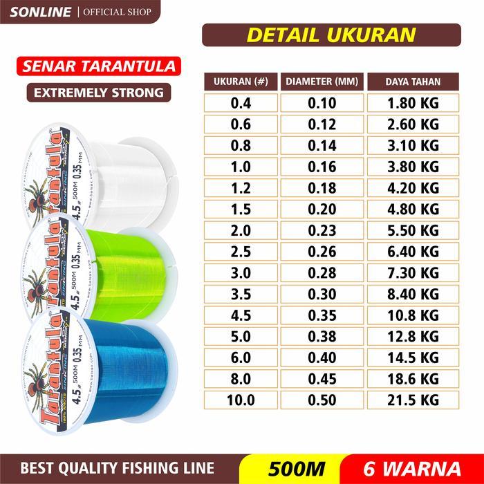 SONLINE Tali Pancing TARANTULA 500M6Warna Nilon Tali Pancing Bahan Nilon Pancing Anti Keriting