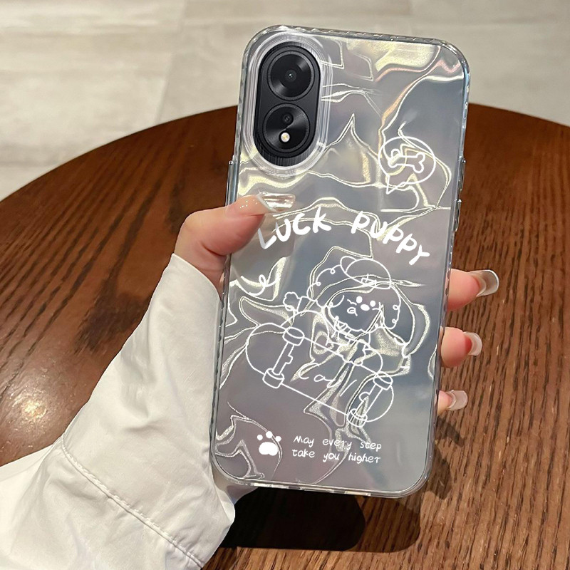 Casing Hp OPPO A18 A38 A2x Case Kucing kecil bermain skateboard Laser Dazzle Wave Kesing Kasing Cesi