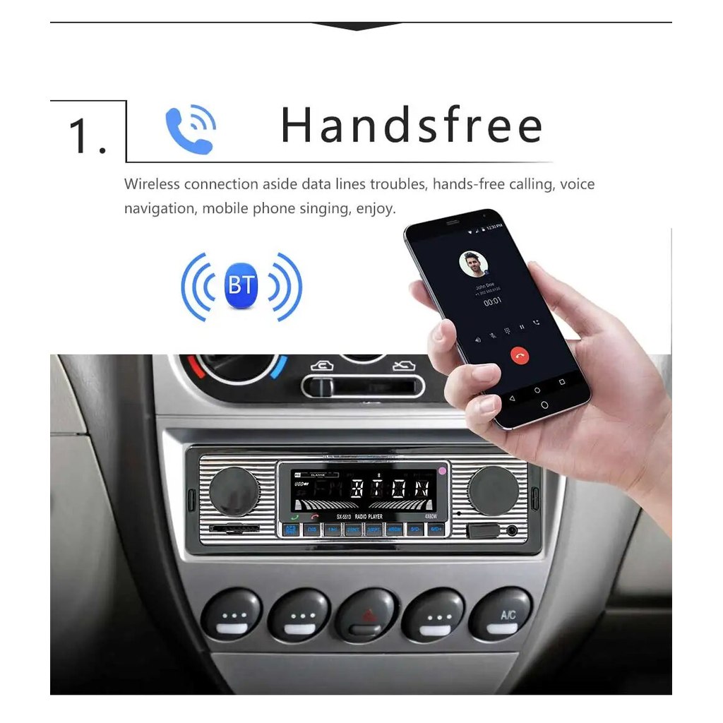 Bluetooth Car Radio Vintage Dual Knob MP3 Player FM Tuner Stereo USB AUX Classic Car Retro Audio